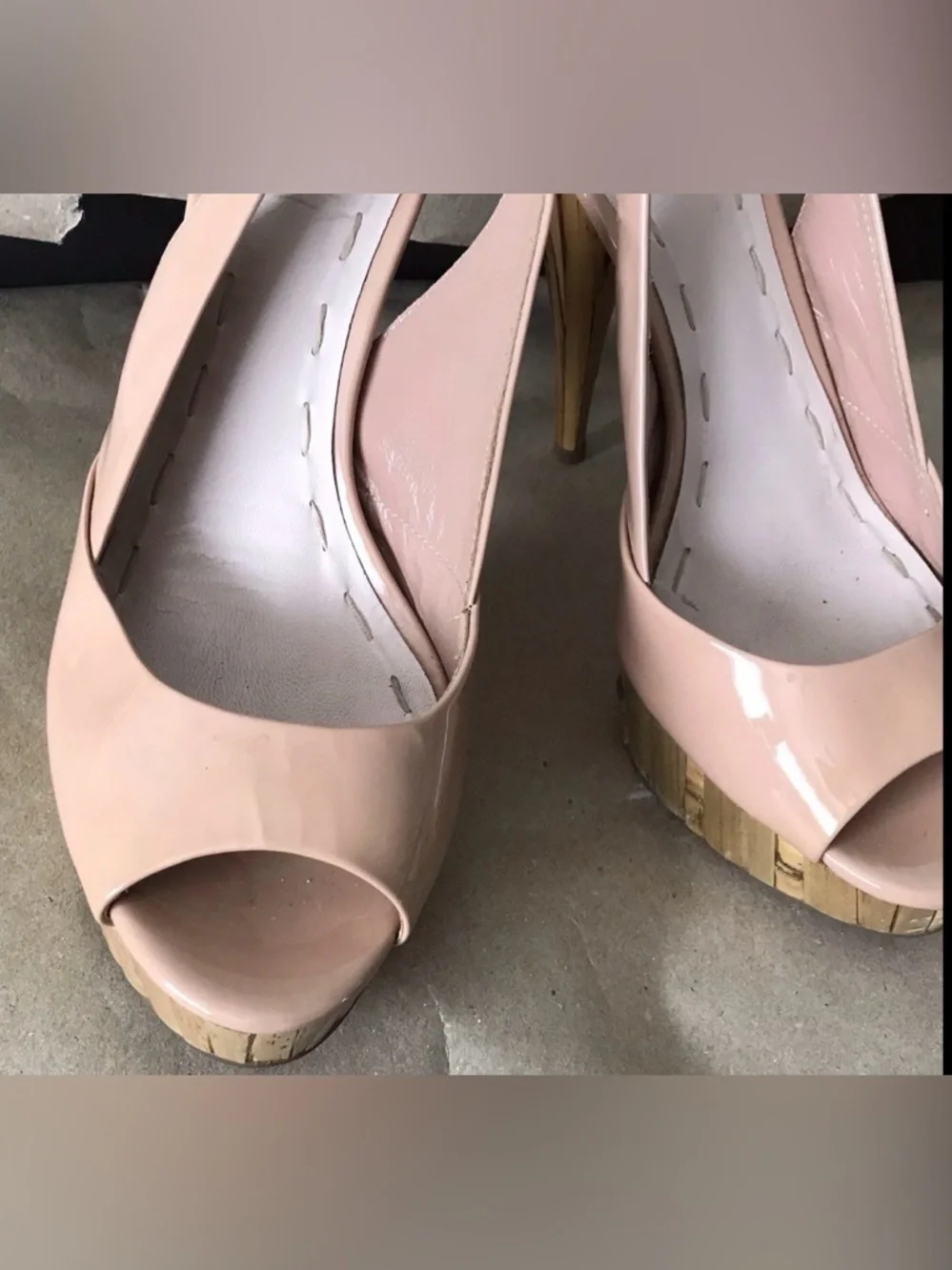Miu Miu Blush Pink Patent Leather Peep-Toe Slingback Heels